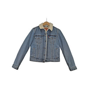 Levi’s Sherpa Lined Denim Trucker Jacket XS Women’s Blue Jean Coat Vintage Look